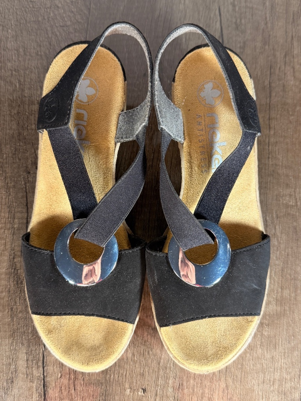 Rieker Antistress Black Wedge Sandals Size 36 EU Like New
